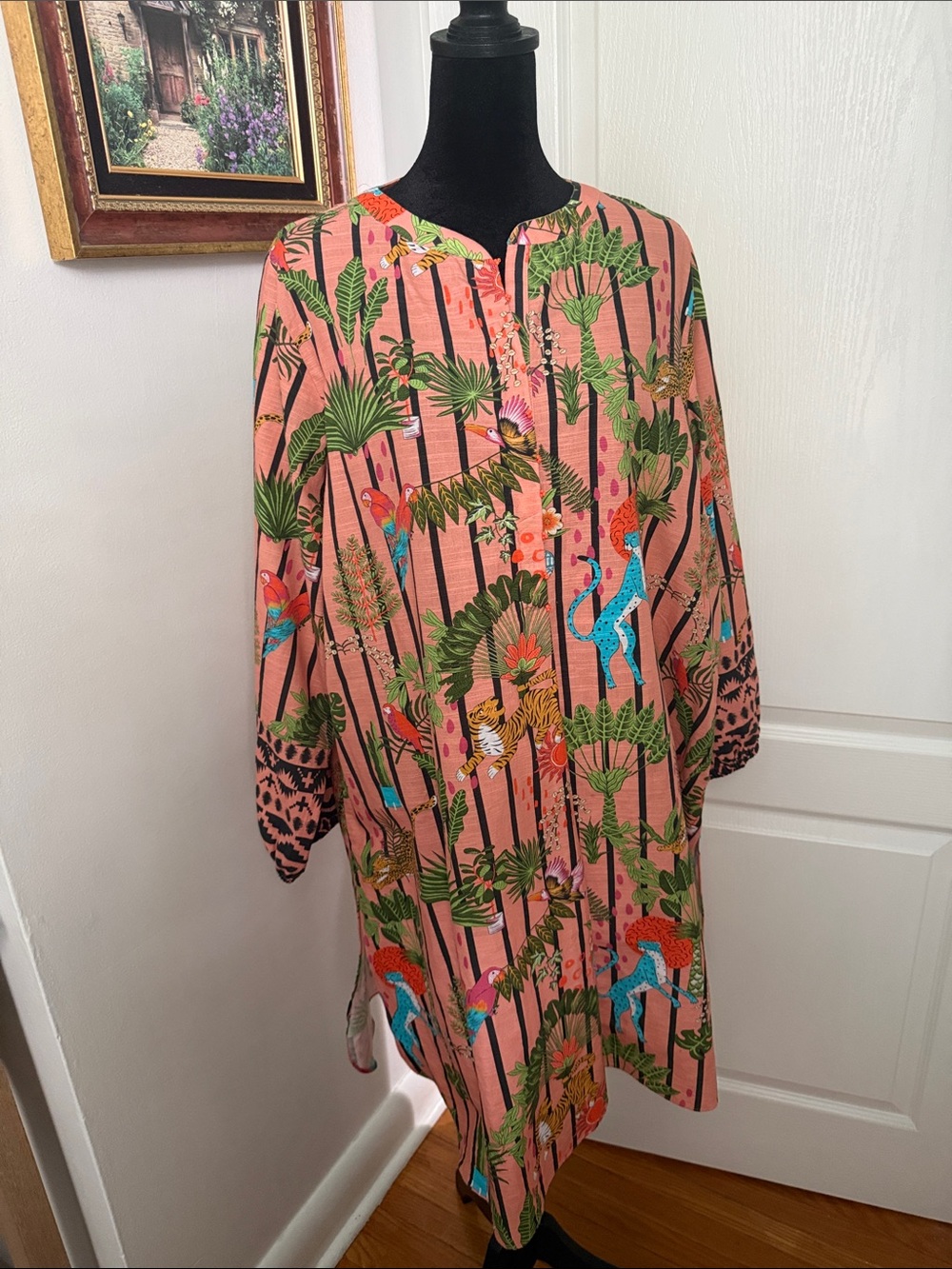 Women’s 💯 Cotton Coral Pink Tropical Print Tunic